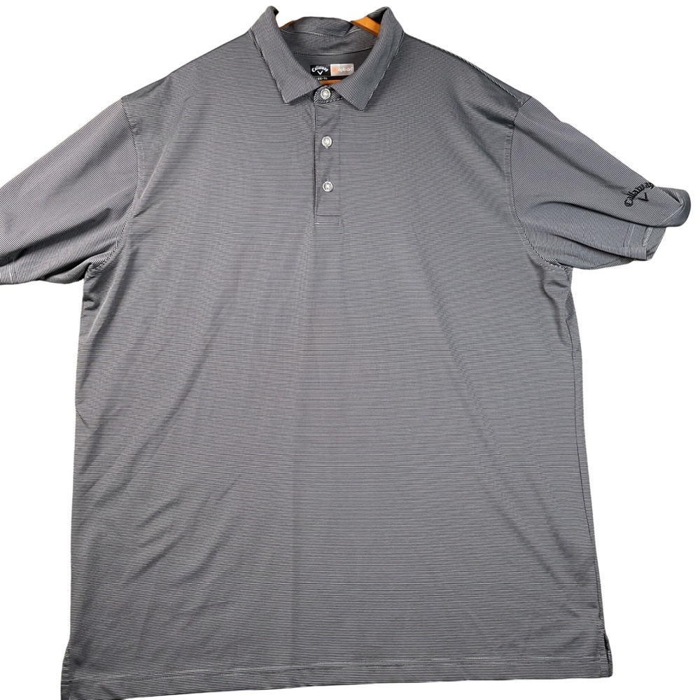 Callaway Polo Shirt Mens XL Grey Striped Opti-Dri Golf Short Sleeve Excellent